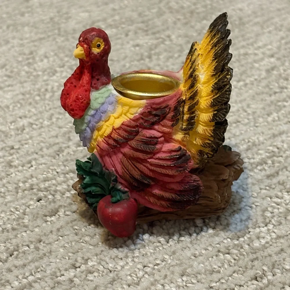 Lot Of 2 - Vtg Ceramic Turkey Candle Holder & Pier 1 Honeysuckle Scented Candle